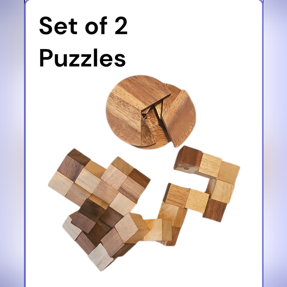 2 Sets Of Wooden Puzzle Snake Cube And Round Saucer